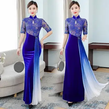 2022 gėlių lady cheongsam kinijos vestuves nuotaka qipao elegantiškas mermaid dress oficialią šalies suknelė vestidos rytų qipao