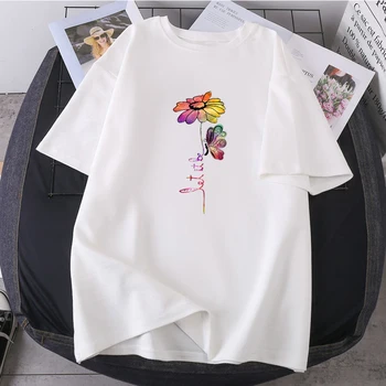 Gana Gėlės Harajuku Moteris marškinėliai Vasaros trumpomis Rankovėmis Tees Viršūnių O-kaklo Moterų Drabužių 2021 Naujas Negabaritinių Plius Camisetas
