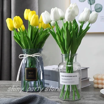 10vnt Tulpių Dirbtinių Gėlių Nekilnojamojo Touch Dirbtinių Puokščių Netikrą Gėlių Balta Geltona Vestuvių Dekoravimas Gėlėmis Namų Dekoro Garen