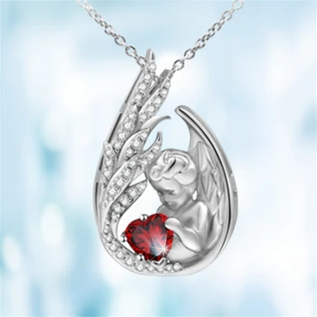 Išskirtinį Little Angel Baby Širdies formos Raudonos Kristalų Pakabukas Karoliai Mados moteriški Karoliai, Šaliai, Papuošalai Šeimos Meilės Dovanos