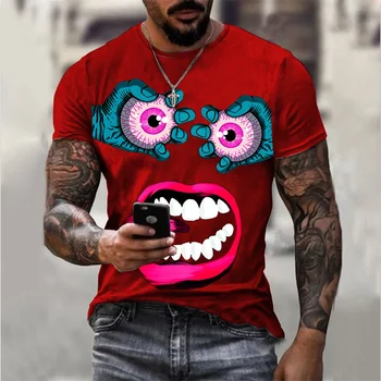 Vasaros asmenybės spausdinti 3d animaciją t-shirt akis juokinga raiškos modelis gražus vyras trumpas rankovės atsitiktinis marškinėlius vyras