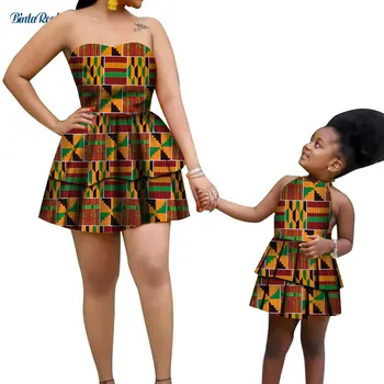 Heidi bazin Riche Mama ir Dukra Drabužius Seksuali Mini Suknelė Dashiki Mergina Dress Afrikos Moterų Suknelės, Afrikos Šeimos Drabužių WYQ574