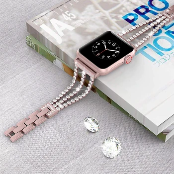 Prabanga grandinės su deimantu, Pakeisti dirželį, Apple Watch 7 6 SE 5 4 juostos 44mm 40mm Riešo Apyrankę, juostą iWatch 3 42mm 38mm