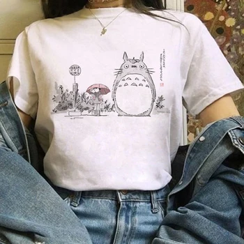 2022T marškinėliai Trumpas Kawaii Mielas Anime Tee Drabužių Totoro Ghibli Harajuku Marškinėliai Moterims Ullzang Hayao Miyazaki Juokingas Animacinių filmų Ponios