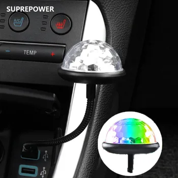 USB Automobilinis Diskoteka Kamuolys Šviesos diodų (Led) Mažas Magija Balso Kontrolės RGB Strobe Projektoriaus Šviesos Atmosferą, DJ Etape Šalis lempos Automobilių Apdailos