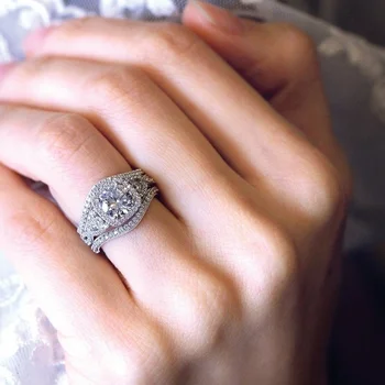 3psc Populiarus White Diamond Engagement Vestuvės moterų nustatyti žiedo dydis 6-10