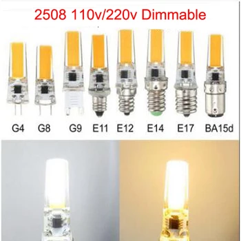 10vnt Pritemdomi LED Lemputė G4 G8 E12 E14 E17 BA15D 110v, 220v, 6w 2508 COB Mini Prožektorius Kristalų Liustra Pakeisti 60w Halogenų