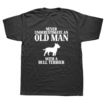 Vasarą Vyrai Juokinga nenuvertinkite Senas Žmogus su Jaučio Terjeras Tėtis Marškinėliai trumpomis Rankovėmis Medvilnės marškinėliai Topai Tee Camiseta