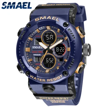 SMAEL 8038 Mėlyna Sporto Žiūrėti Vyrų Vandeniui LED Skaitmeniniai Laikrodžiai Didelis Ciferblatas Laikrodis Vyrų Relogio Masculino Vyrų Kvarciniai Laikrodžiai