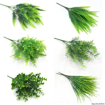 7 Šakutės vandens žolės Eukalipto Plastiko Dirbtiniai Augalai Žalia Žolė plastikinių gėlių, Augalų Vestuvių Namų Puošybai Stalo Dekoro
