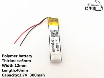 10vnt/daug), 3,7 V 300mAH 601240 Polimeras ličio jonų / Li-ion daugkartinio Įkrovimo baterija DVR,GPS,mp3,mp4