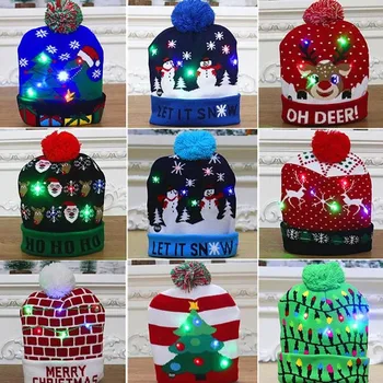 LED Kalėdinės Kepurės, Kalėdų Megztinis Megztas Beanie Kalėdų Skrybėlę įsižiebti Kalėdų Dovana Vaikams, Suaugusiems Naujųjų Metų Dekoro Karšto