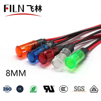 FILN YueQing aukštos kokybės led 8mm miniatiūriniai lemputė 12v 48v 110v raudona geltona signalinė lempa su viela