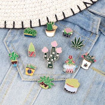 12 stiliaus mados žaliųjų augalų sagė Emalio smeigtukai gėlė kaktusas medžių lapai virdulys atvartas papuošalai marškinėliai megztinis kailis, dekoratyvinis pin