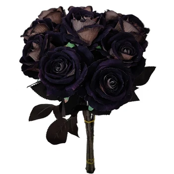 Dirbtinis Black Rose Vieno Stiebo Netikrą Šilkinis Aksomas Gėlių Retro Stiliaus Namo Šalis Vestuvių Dekoro Nekilnojamojo Liesti Žiedų Gėlių Biuras