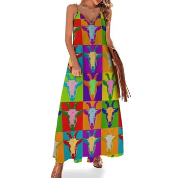 Farm Animal Print Suknelė Ožkos Pop Art Stilingas V-Kaklo Boho Paplūdimio Ilgos Suknelės Ponios Modelis Mielas Maxi Suknelė 3XL 4XL 5XL