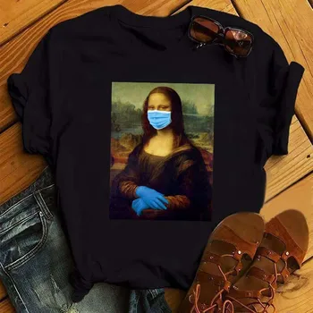 Marškinėliai Moterims Mona Lisa Kaukė Harajuku Estetinės 90-ųjų Derliaus Marškinėlius Mados Viršuje, Trišakiai Moterų Harajuku Ullzang Juokinga T-shirt