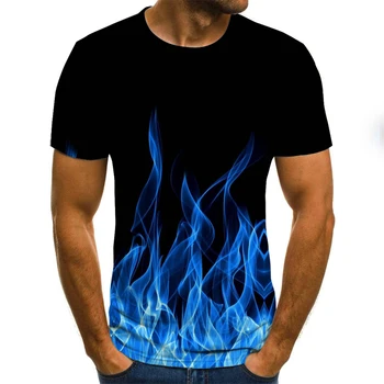 2022 Nauja Liepsna vyriški T-Shirt Vasaros Mados Trumpas Rankovės 3D Apvalios Kaklo Mados vyriški T-Shirt