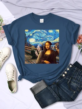 Nuotraukoje aš Ir Mona Liza, Print T-Shirt Mados Prekės ženklo Marškinėlius Moterų Vasaros Patogus Tshirts Kvėpuojantis Atsitiktinis Moterų Topai