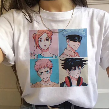 Mados Japonų Anime Džiudžiutsu Kaisen Grafika Moterys T-Shirt Vasaros Tees Prarasti Balti trumpomis Rankovėmis Palaidinė O-Kaklo Ponios Y2K Viršūnės