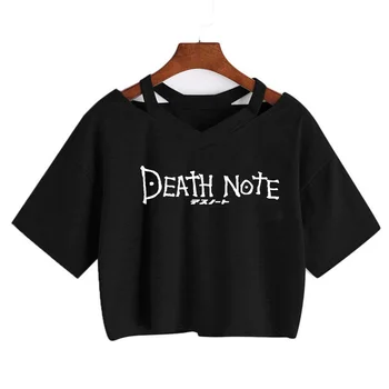 Death Note Vasaros Spausdinti Apkarpyti Viršūnes T-shirt Moterims Shinigami Ryuk Kawaii Animacinių filmų Marškinėliai Harajuku Light Yagami Manga Marškinėlius Moteris