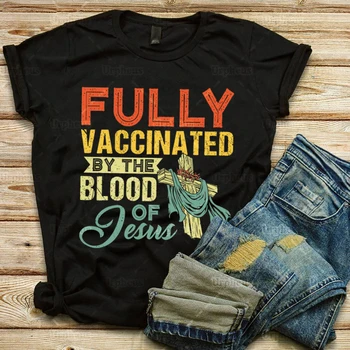 Pilnai Vakcinuoti Pagal Jėzaus Kraujas Juokinga Krikščionių Marškinėliai Religinio Tikėjimo Medvilnės Marškinėliai Tees