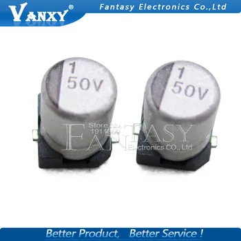 10VNT Elektrolitinius kondensatorius 50V1UF 4*5,5 mm SMD aliuminio elektrolitinių kondensatorių 1uf 50v