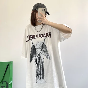 T-Shirt Moteris Vasarą korėjos Mados Negabaritinių Gotikos Drabužių Moterims Y2K Hip-Hop Streetwear Marškinėliai Black Marškinėliai, Femme Y2k Viršų