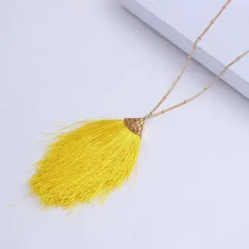 Derliaus Ilgas geltona juoda Grandinės Boho Kutas Pakabukas Karoliai Choker Moterų Megztinis Grandinės Drabužių Priedai collier