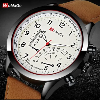 Naujausias Womage Žiūrėti vyriški Kvarcas karšto pardavimo laikrodžiai PU Odos Atsitiktinis Sporto Karinės Masculion Mados Relojes vyrų laikrodis