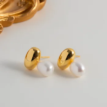 Prancūzijos Aukso Pupelės Auskarai Didelis Natūralių Gėlavandenių Perlų 18k Aukso PVD Sidabrą, Stilingas Papuošalai