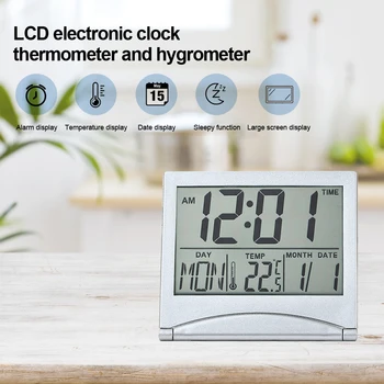 Naujas Skaitmeninis LCD Oras Stotis Sulankstomas Stalas Temperatūra Kelionės Žadintuvas multi-funkcija data temperatūros ir drėgmės matuoklis