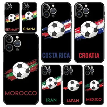 Šalies Futbolo Maroko Futbolo Telefono dėklas Skirtas iPhone 13 14 12 11 Pro MAX Mini XR X SE XS 7 8 Plius Silikoninis Juodas Pilnas draudimas