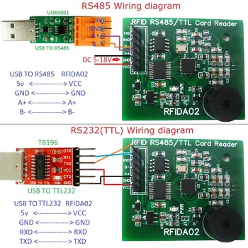 RS232 RS485 UART 13.56 MHz RFID Skaitytojui Rašytojas RC522 CV520 M1 S50 S70 NFC RDA UID IC Kortelės