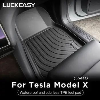 LUCKEASY Automobilį bet kokiomis Oro sąlygomis Grindų Kilimėlis Tesla Model X 2017-2021 TPE Naujo Dizaino Stiliaus All - Weather Grindų Kilimėliai 3pcs/Set