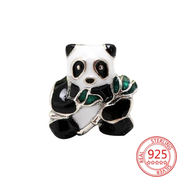 Originalus 925 Sterlingas Sidabro Mielas Emalio Panda Žavesio Gyvūnų Granulių Telpa Prekės Gyvatė Apyrankės Ir Karoliai, Dovana, Papuošalai Mergaitėms