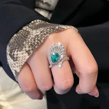 Naujas Premium Luxury Povo Uodega Žalia Cirkonis Žiedai Moterų Vestuvės Vestuvinis Papuošalų Seserys Šalies Prom Aksesuarai Dovanos