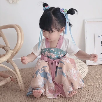 Baby girl Hanfu suknelė mergaitėms vasaros drabužių 0-5Y maža mergaitė, antikvariniai suknelė baby vaikų trumpas rankovėmis suknelė