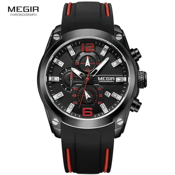 MEGIR Chronograph Kvarcas Vyrų Watch Laikrodis Relogio Masculino Prabangos Prekės Silikono Kariuomenės Karinių Sporto Laikrodžiai Mens Siųsti 2063