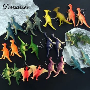 Donarsei Juokinga 3D Dinozaurai Dervos Lašas Auskarai Moterims Mielas Rankų darbo Gyvūnų Dinozaurų Tabaluoti Auskarai Dovana