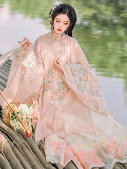 Hanfu Tradicinę Suknelę Moteris Senovės Kinų Siuvinėjimo Hanfu Cosplay Kostiumų Vasaros Rožinė Suknelė Su Sijonu Hanfu Didelis Dydis XL