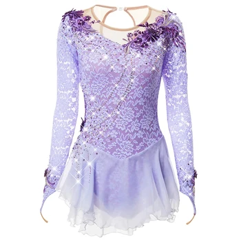 Moterų Violetinių Nėrinių Dailiojo Čiuožimo Suknelė Krištolas Kalnų Krištolas Ilgomis Rankovėmis Ledo Čiuožimo Suknelė, Kostiumas Veiklos Drabužiai