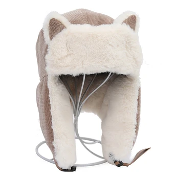 Žiemą Šalta-įrodymas, Šilta Medvilnė Skrybėlę Kačių Ausys Bžūp 2021 Žiemą rusijos Skrybėlę Moterų Šiltas Earmuffs Tirštėti Ausies-flapped Skrybėlę