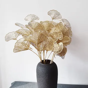3 Šakutės Ventiliatorius Lapų Užskaitos Dirbtinio Aukso Ginkgo Eukalipto Holly Plastiko Gėlės, Vestuvių Gėlių Kompozicijų Namų Dekoro Amatai