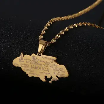 Nerūdijančio Plieno Mados Jamaika Žemėlapis Pakabukas Kaklo Aukso Spalvos Jamaikos Žemėlapis Papuošalai