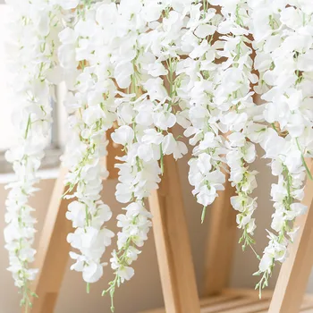 120cm Šilko Balta Dirbtinių Gėlių Girliandą, Vestuvių Namų Puošybai Kalėdų Netikrą Gėlės String Vynuogių Wisteria Arch Kabinti